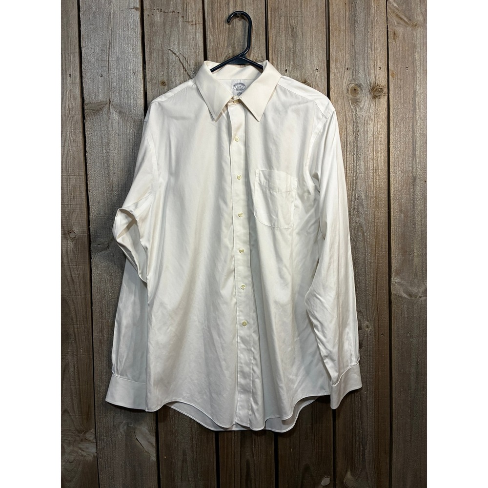 Brooks Brothers Mens Slim Fit Non-Iron Dress Shirt Cream Off White 16-35 Cotton